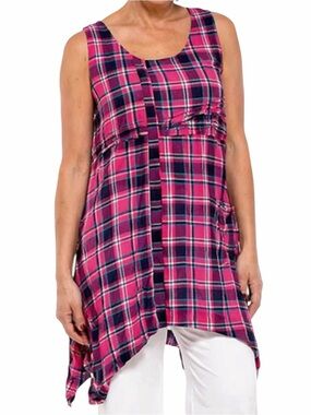 Tulip Pink "Azalea" Plaid Sleeveless "Libby" Tunic Top XS NEW